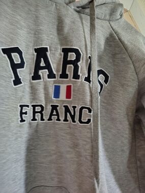 Grey 'PARIS' Graphic Hoodie with French Flag Detail